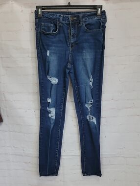 SO Women's Dark Blue Distressed Skinny Jeans
